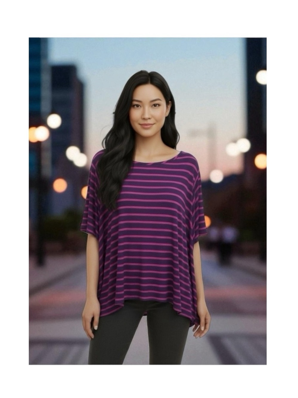 new LF Emma & Sam ☀︎︎ Oversized Stripe Hi Lo Hem Tee ☀︎︎ Pink Purple ☀︎︎ XS ☀︎︎